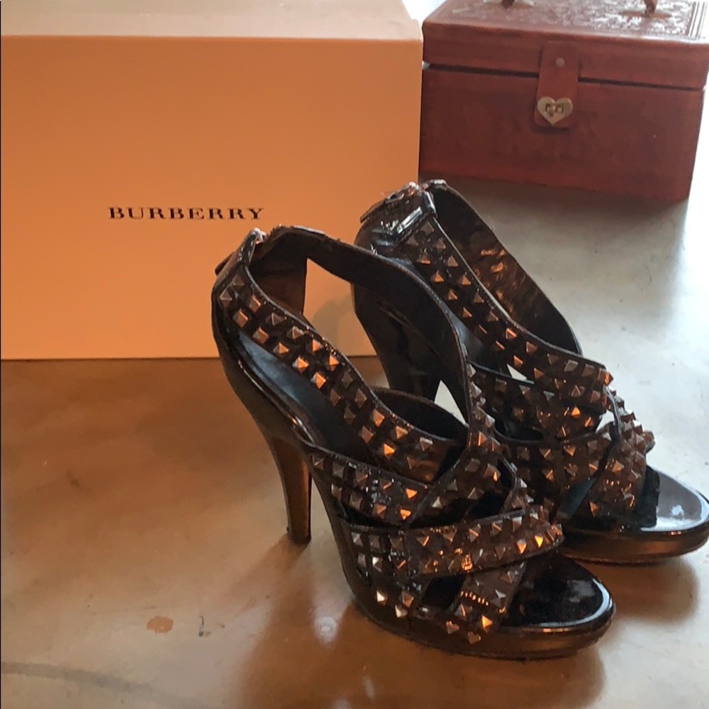 Burberry Black Studded Leather High Heel Sandals
